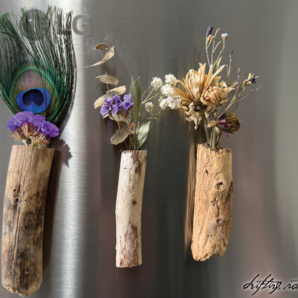 Driftwood Vase Magnet with Dried Flower