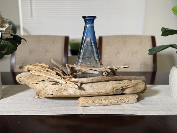 Vintage Driftwood Centerpiece w/ Antique Glass Vase | Coastal Rustic Home Decor