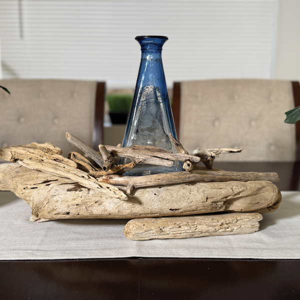 Vintage Driftwood Centerpiece w/ Antique Glass Vase | Coastal Rustic Home Decor