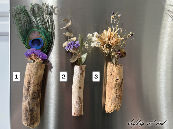 Driftwood Vase Magnet with Dried Flower