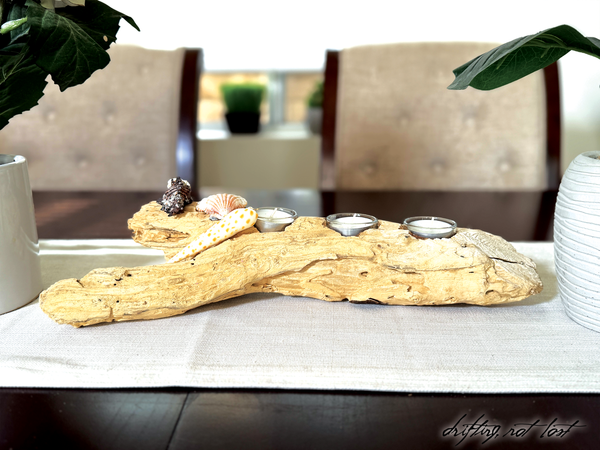 Handmade Driftwood Candle Holder w/ Seashells
