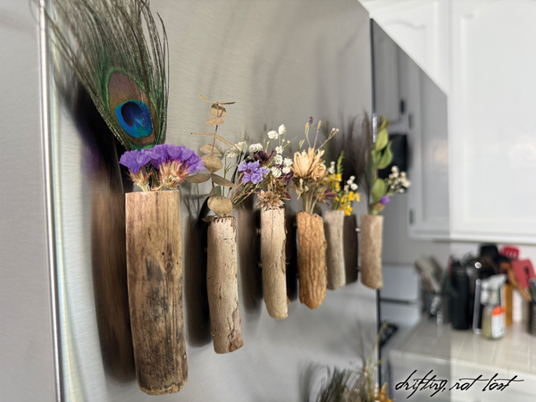 Driftwood Vase Magnet with Dried Flower
