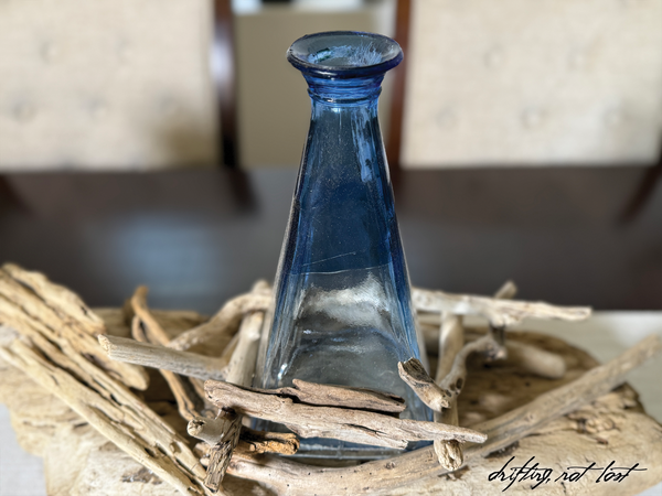 Vintage Driftwood Centerpiece w/ Antique Glass Vase | Coastal Rustic Home Decor
