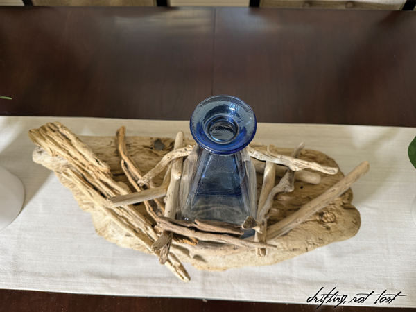 Vintage Driftwood Centerpiece w/ Antique Glass Vase | Coastal Rustic Home Decor