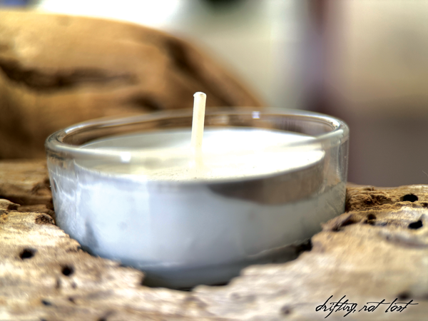 Driftwood Candle Holder Embedded w/ Selenite Heart Crystal & Tea light