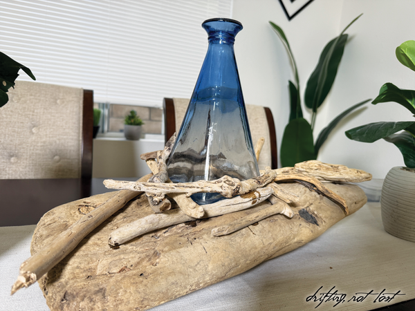 Vintage Driftwood Centerpiece w/ Antique Glass Vase | Coastal Rustic Home Decor