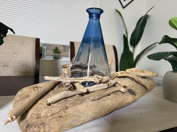 Vintage Driftwood Centerpiece w/ Antique Glass Vase | Coastal Rustic Home Decor