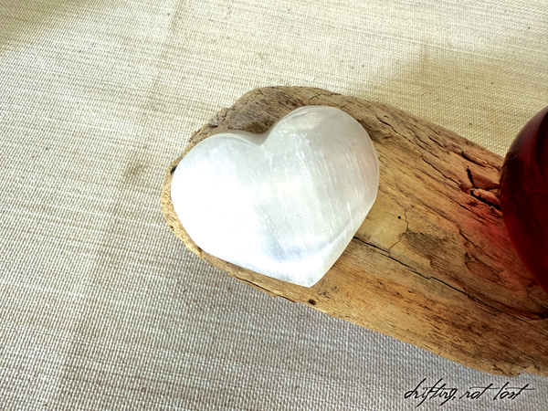 Driftwood Centerpiece with Vintage Red Vase & Healing Heart Crystal