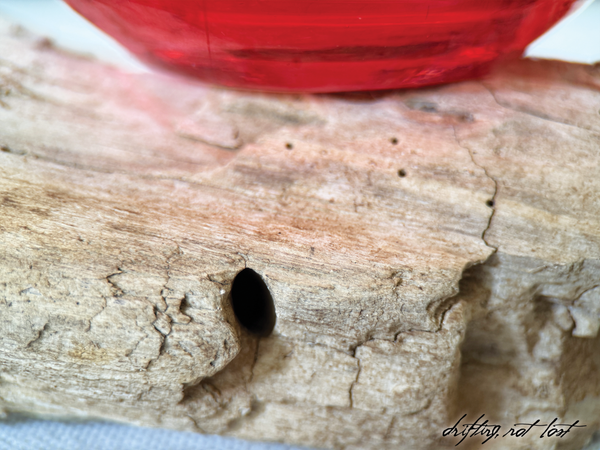Driftwood Centerpiece with Vintage Red Vase & Healing Heart Crystal