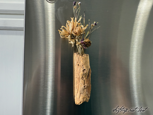 Driftwood Vase Magnet with Dried Flower
