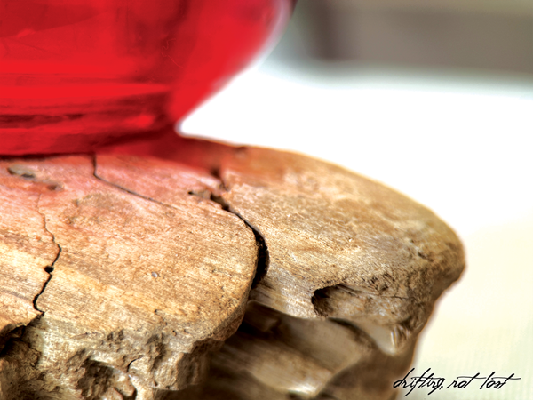 Driftwood Centerpiece with Vintage Red Vase & Healing Heart Crystal