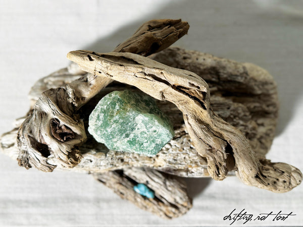 Stunning Driftwood Art Embedded with Green Aventurine and Turquoise Crystals Healing Crystals