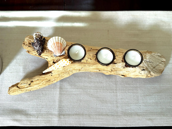 Handmade Driftwood Candle Holder w/ Seashells