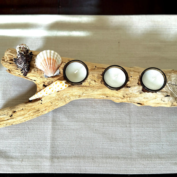 Handmade Driftwood Candle Holder w/ Seashells
